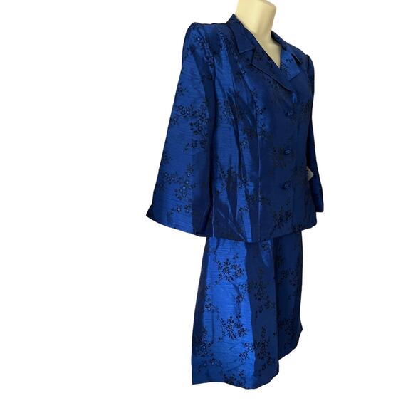 Scarlett Blue and Black Floral Print Jacket Top & Skirt Vintage 2 Piece Size 10 - Picture 2 of 10